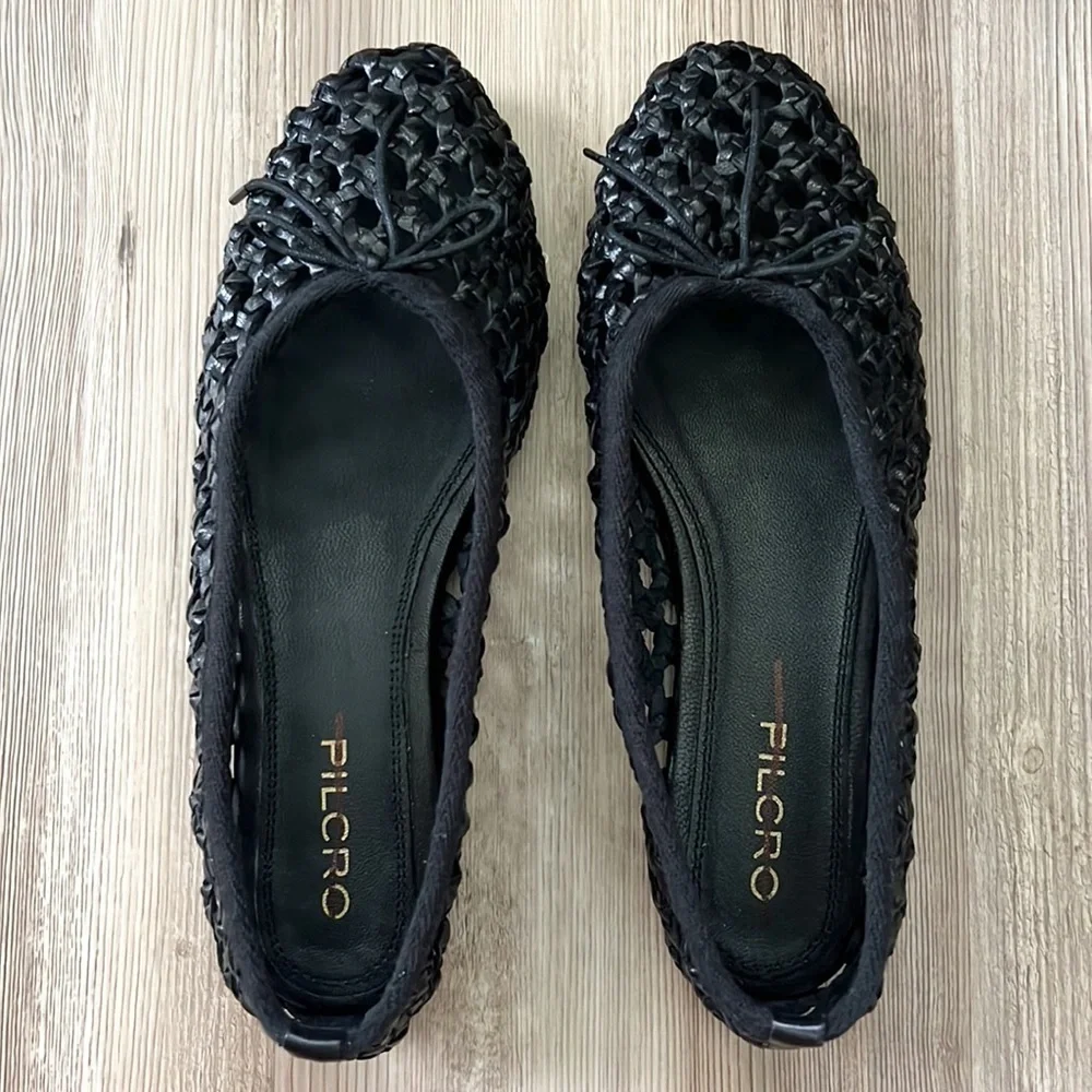 Anthropologie Pilcro Woven Leather Ballet Flats Black New
